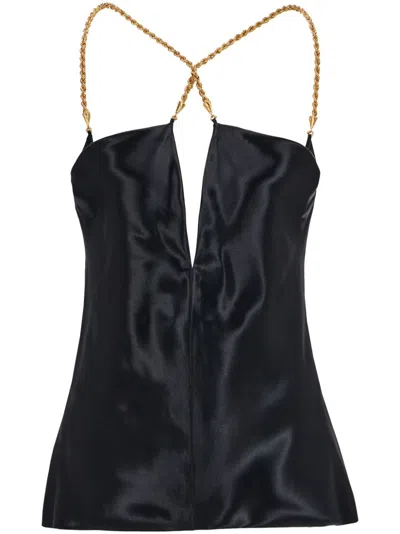 Ferragamo Satin Sleeveless Top With Cut-out Detailing And Crossover Neck For Women In Black