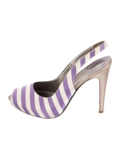 Pre-owned Ferragamo Satin Striped Slingback Pumps In White