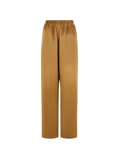 Ferragamo Satin Trousers In Brown