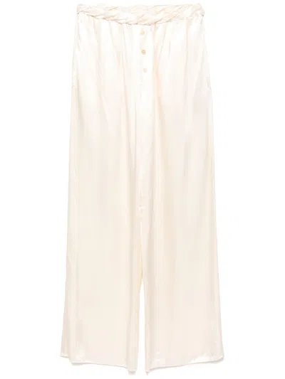 Ferragamo Satin Trousers In Neutrals