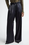 Ferragamo Gathered Satin Wide-leg Pajama Pants In Nero