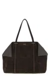 Ferragamo Women Brown Tote Bag With Folded Angles And Embossed Logo Lettering On The Front In Suede In Brown