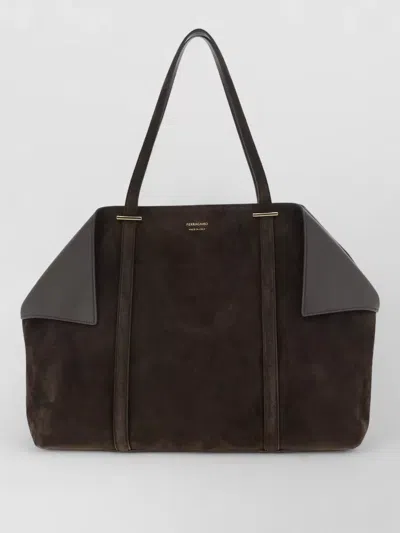 Ferragamo Scarf L Suede Shoulder Bag Dual Handles