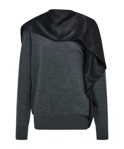 Ferragamo Satin Scarf Wool Sweater In Multi