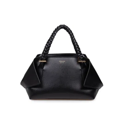 Ferragamo Scarf Sh Handbag In Calfskin Color Black