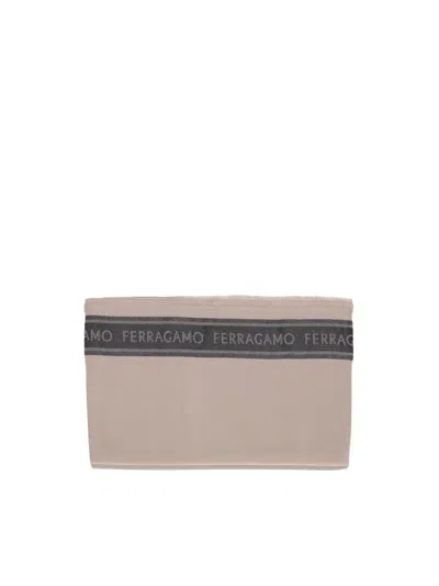 Ferragamo Scarf With Lettering Logo In Beige/antracite