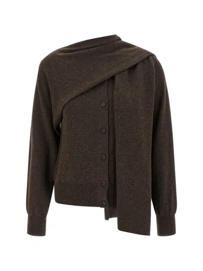 Ferragamo Scarf-detail Cashmere Cardigan In Brown