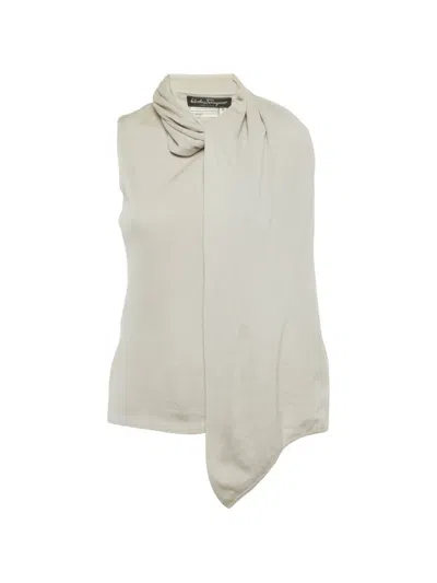 Pre-owned Ferragamo Scarf-detail Knitted Top In Gray