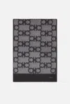 Ferragamo Gancini-pattern Knitted Scarf In Anthracite+grey