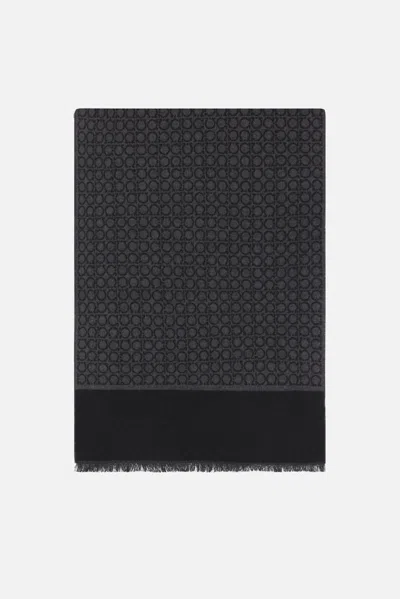 Ferragamo Black & Gray Gancini Scarf