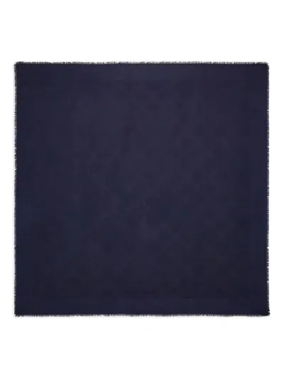 Ferragamo Jacquard Gancini Silk And Wool Shawl In Blue