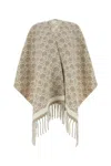 Ferragamo Embroidered Pattern Wool Cape In Beigeivory