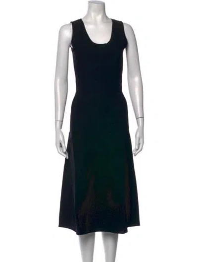 Pre-owned Ferragamo Scoop Neck Midi Length Dress W/ Tags In Black