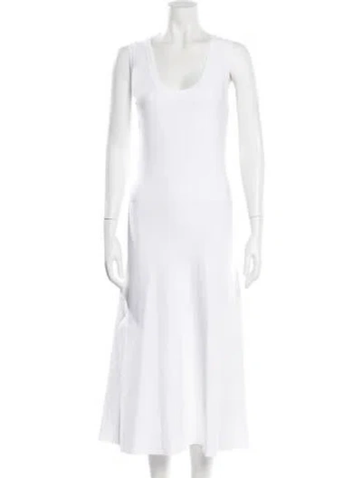 Pre-owned Ferragamo Scoop Neck Midi Length Dress W/ Tags In White