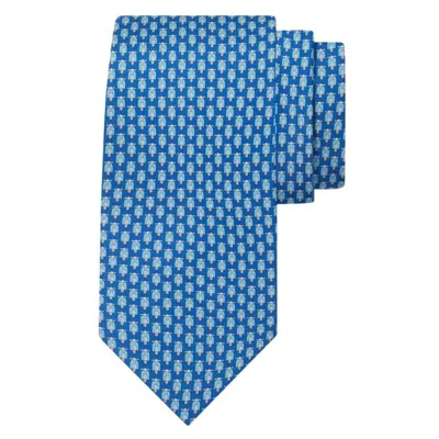Ferragamo Scooter Print Silk Tie In Blue