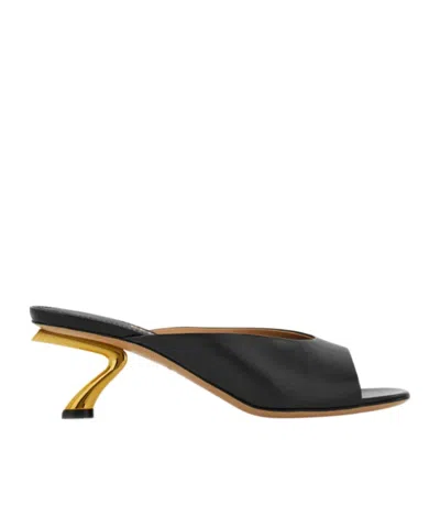 Ferragamo Igea S-shaped Kitten Heel Sandal In Black