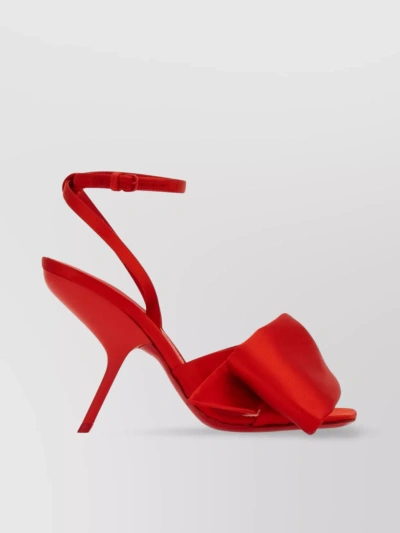 Ferragamo Sculpted Heel Open Toe Sandals With Oversized Bow In Red