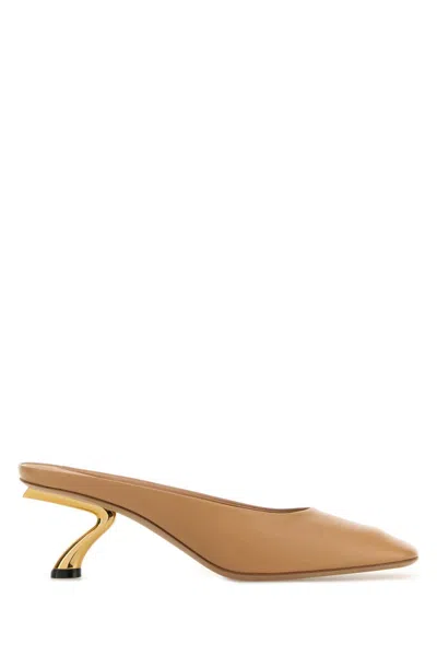 Ferragamo 55mm Safi Leather S-shaped Heel Mules In Brown