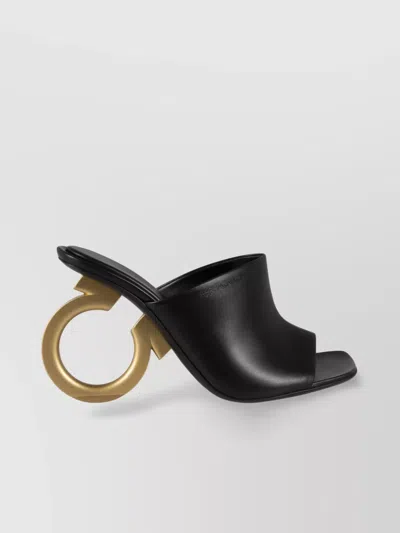 Ferragamo Sculptural Heel Leather Mules In Black