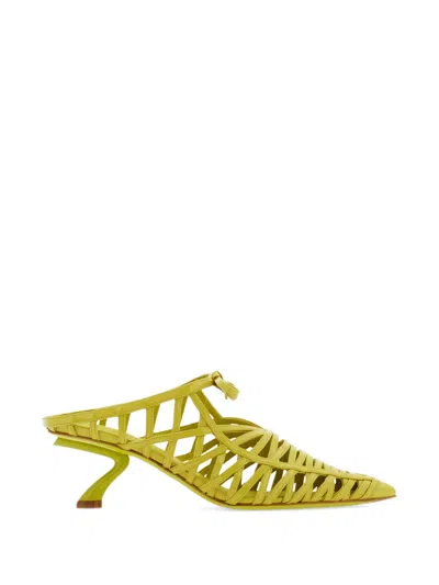 Ferragamo Sculptural Heel Mules In Yellow
