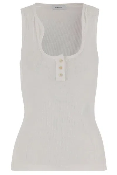 Ferragamo Salvatore  Cotton Tank Top With Shaped Neckline In White
