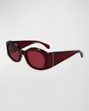 Ferragamo Sculptural Plastic Oval Sunglasses In Red/red Solid