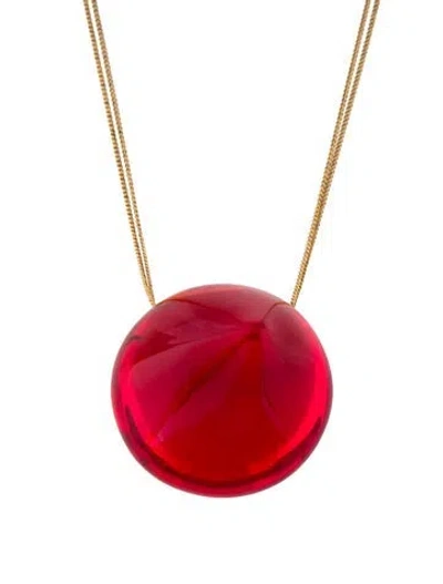Pre-owned Ferragamo Sculptural Resin Pendant Necklace, 28" In Red
