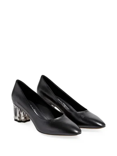 Ferragamo Sculptural-heel Leather Pumps In Black
