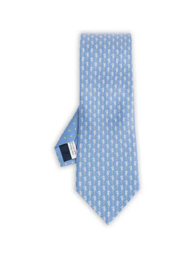 Ferragamo Seahorse-print Silk Tie In Blue