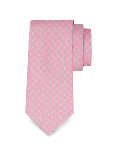 Ferragamo Seahorse Print Silk Tie In Pink