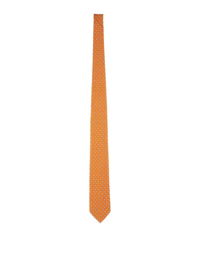 Ferragamo Men Seal Print Tie In Orange