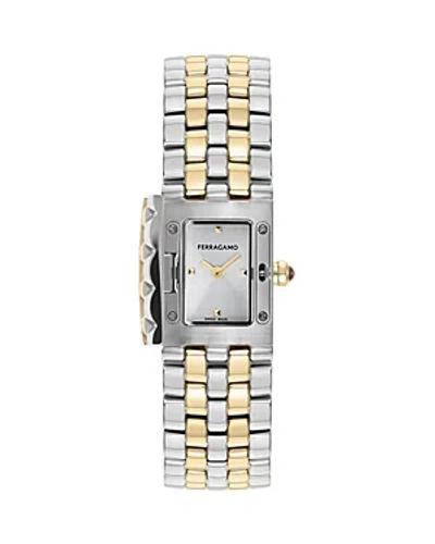 Ferragamo Secret Bracelet Watch, 18.5mm X 30mm In Stainless Steel/ip Yellow Gold/white Silver