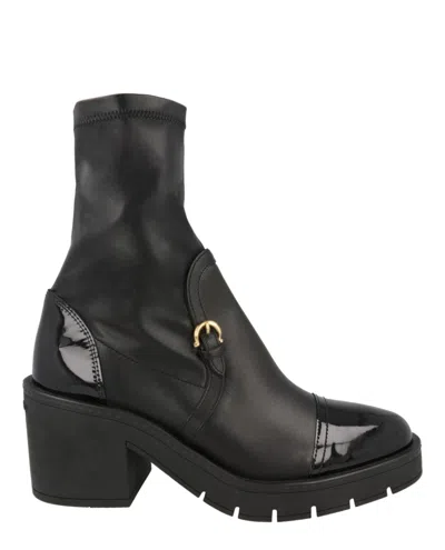 Ferragamo Selyna Mixed Leather Stretch Ankle Boots In Black
