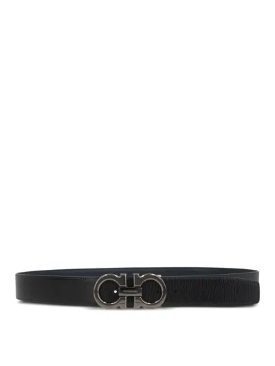 Ferragamo Semi-matt Grained Leather Reversible Belt In Blue