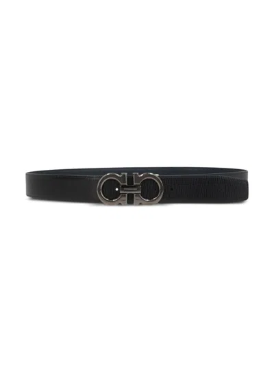 Ferragamo Cintura Gancini Semi Opaca Reversibile E Regolabile In Black