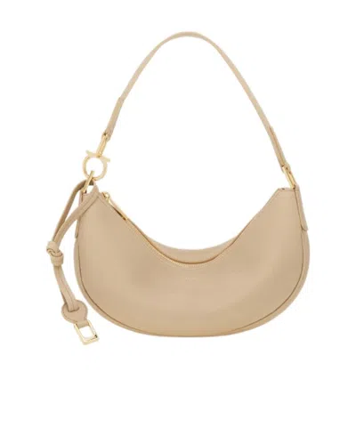 Ferragamo Semi-moon Small Stray Bag In Nude