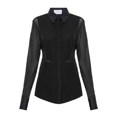 Ferragamo Semi Sheer Long Sleeve Shirt In Black