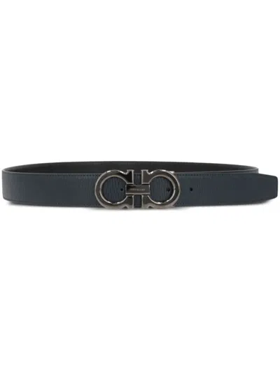 Ferragamo Semi-matte Gancini Reversible And Adjustable Belt In Black
