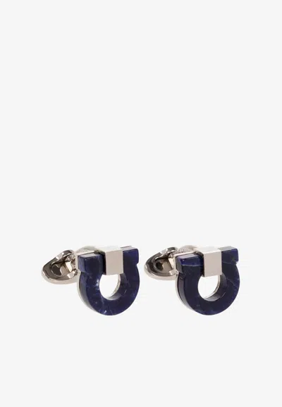 Ferragamo Semi-precious Stone Gancini Cufflinks In Blue