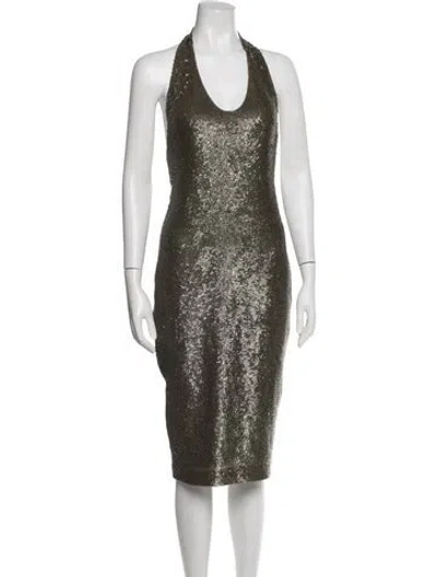 Pre-owned Ferragamo Sequin Knee-length Dress In Green