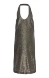 Ferragamo Sequined Midi Dress In Dark Grey