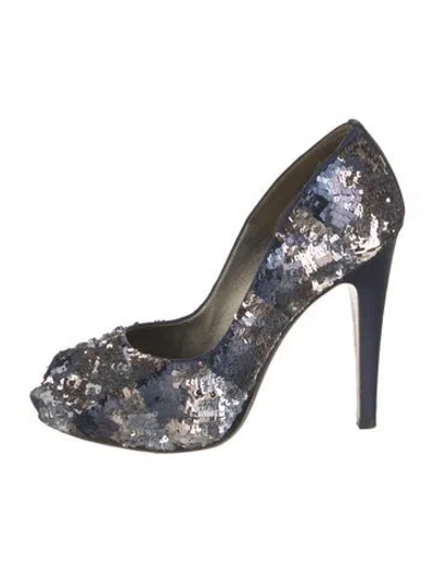 Pre-owned Ferragamo Sequins Patterned Pumps In Blue