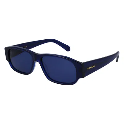 Ferragamo Sf 1109s 432 57mm Mens Rectangular Sunglasses In Blue