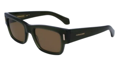 Pre-owned Ferragamo Sf2011s 320 Transparent Khaki 53/21/140 Male Sunglasses In Green