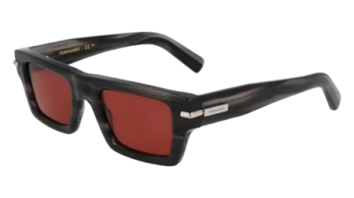 Pre-owned Ferragamo Sf2034s 014 Striped Grey 50/22/145 Male Sunglasses