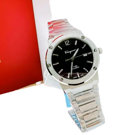 Pre-owned Ferragamo Sfdt00239 F-80 Classic Men's Watch Black Silver Stainless Steel 42mm