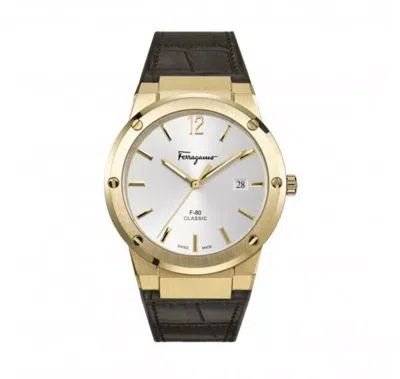 Pre-owned Ferragamo Sfdt00419 F-80 Classic Men's Quartz Watch Steel Gold/white 42mm