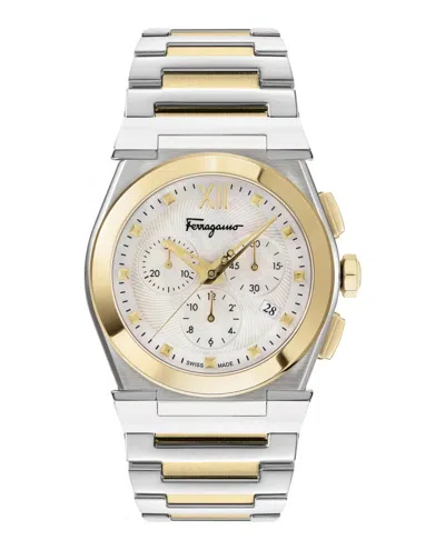 Pre-owned Ferragamo Sfkl00423 Vega Two Tone 40mm Mop Chronograph Swiss Made Date Watch
