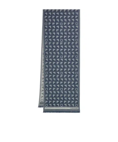 Ferragamo Shark Pattern Jacquard Scarf In Blue