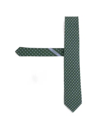 Ferragamo Shark Print Silk Tie In Green